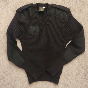 Citadel 100% Virgin Wool Military Sweater, 44, Black Elbow Patches, Epaulettes